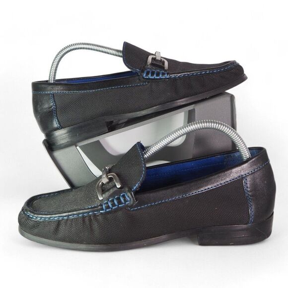 Donald J. Pliner Dacio Horse Bit Slip-on Loafers Black / Silver Men's 7.5M - Picture 1 of 12